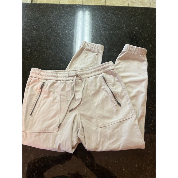 Athleta Joggers Women's Sz 4P Cream Zipper Ankle Elastic Waist Drawstring Stretc - Picture 1 of 9